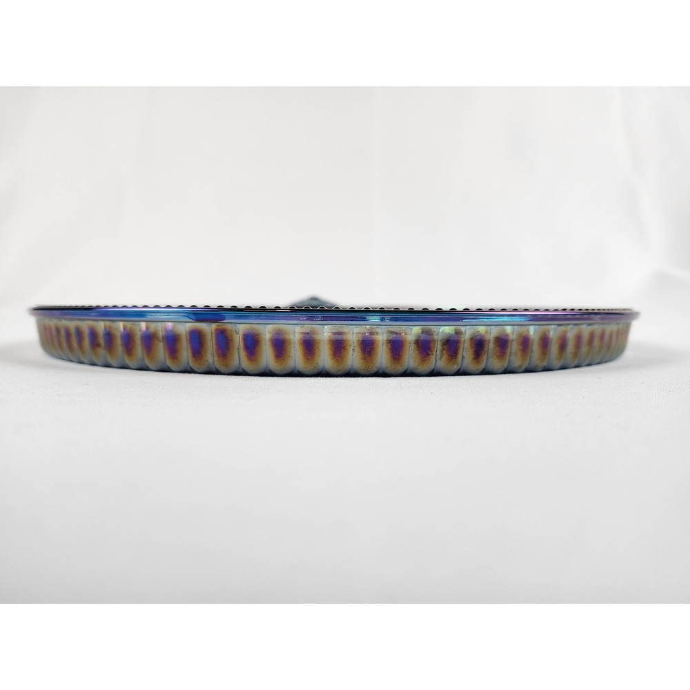 In Box Indiana Glass Carnival Deviled Eggs Hors D'Oeuvre Tray Blue Iridescent - Picture 6 of 7
